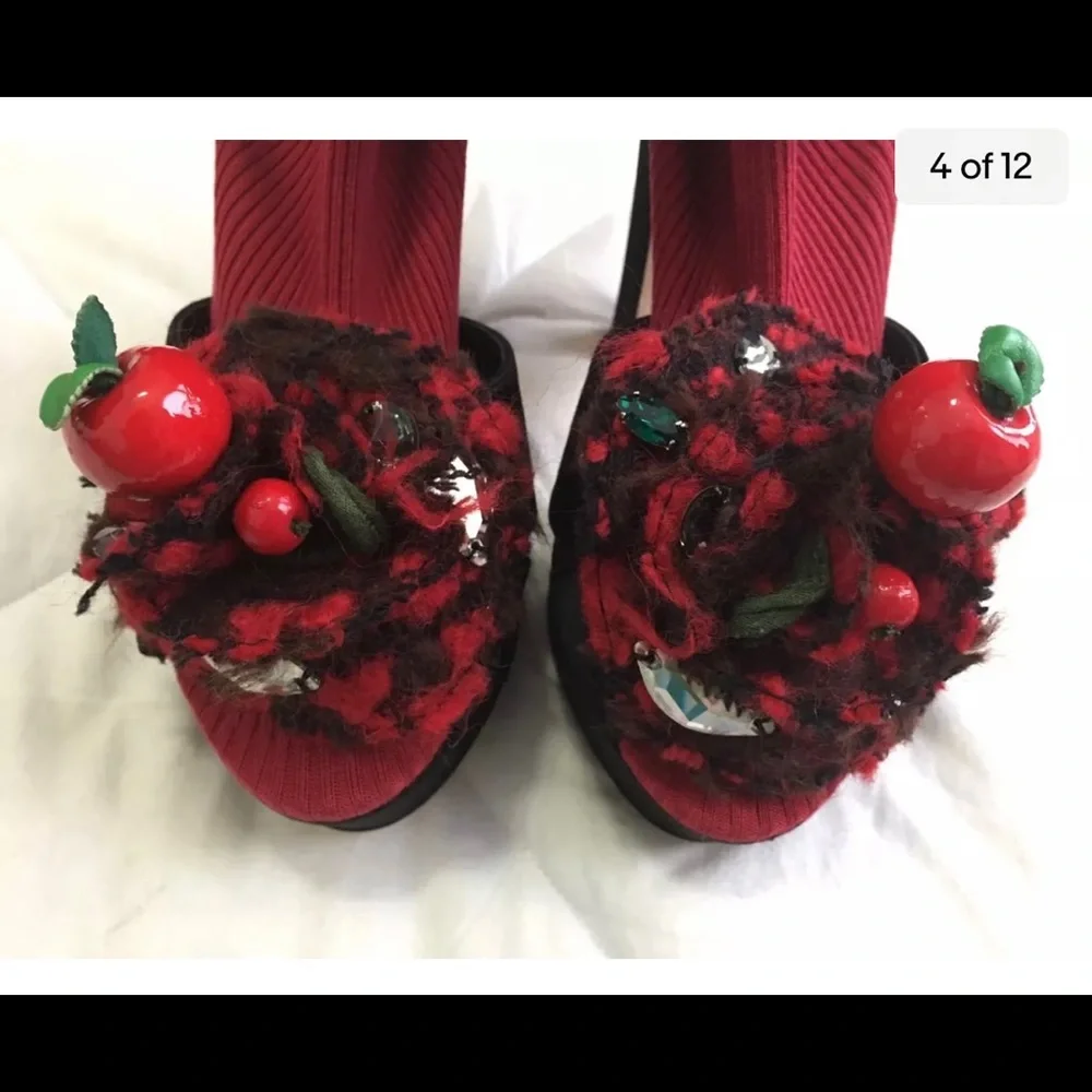 Rare Dolce & Gabbana Black Satin Heel Knit Sock and Appliqué - Picture 2 of 7